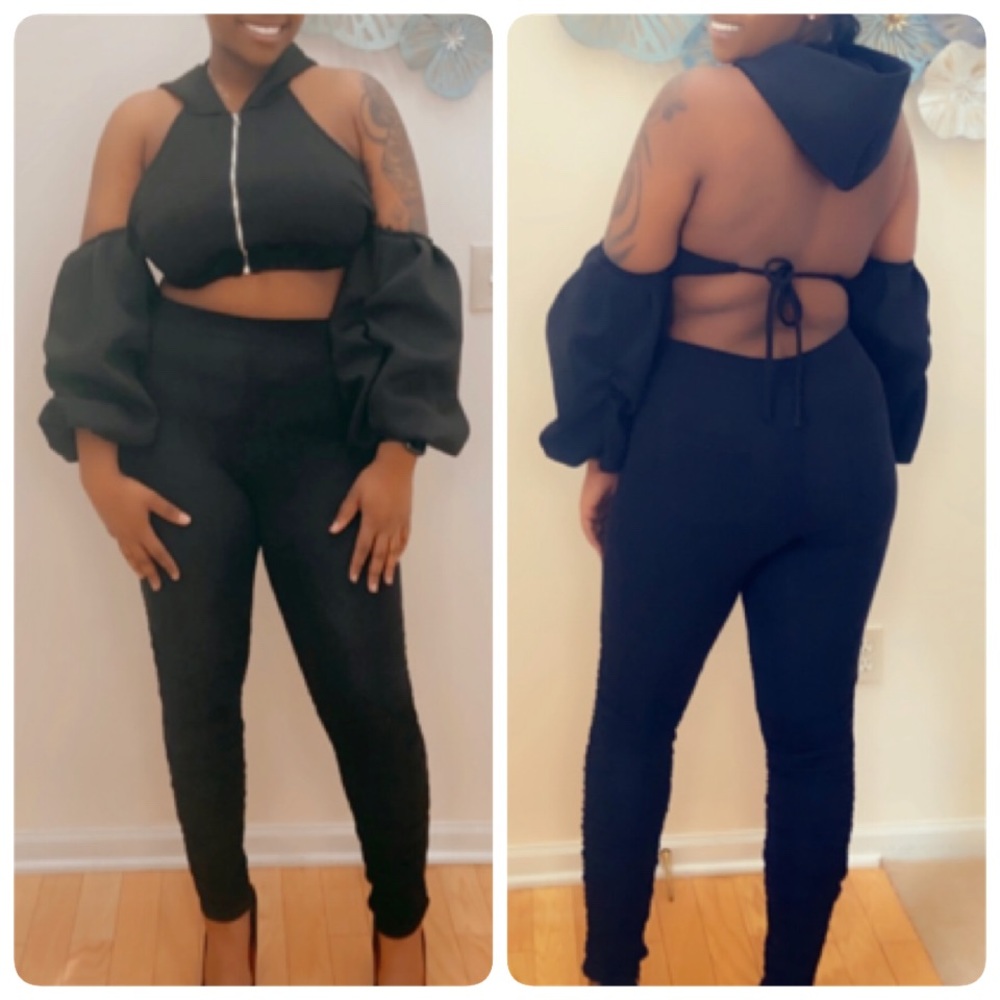Puff sleeve 2 piece set (black)